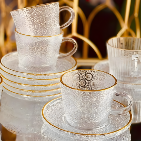 Glass Cups & Plate Set 6 Pcs